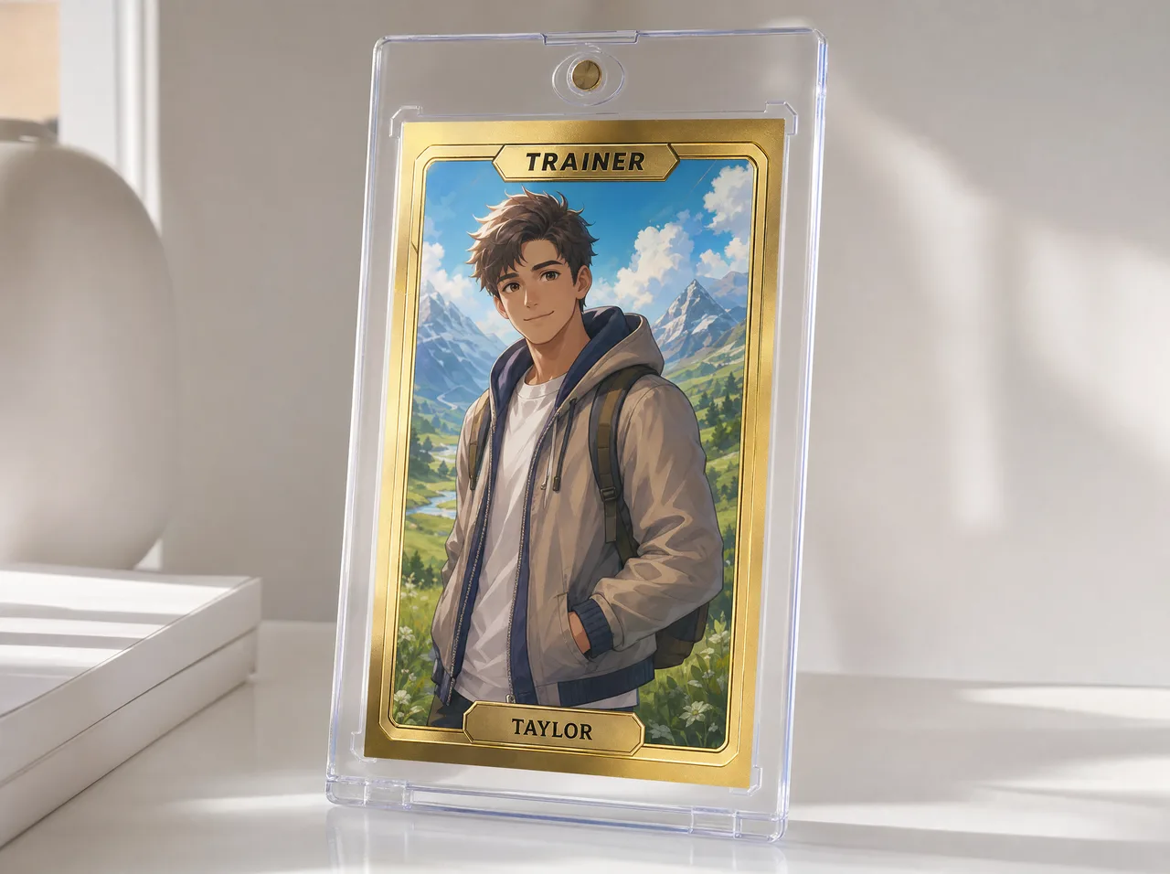 Custom design a pokemon trainer card in a protective magnetic case