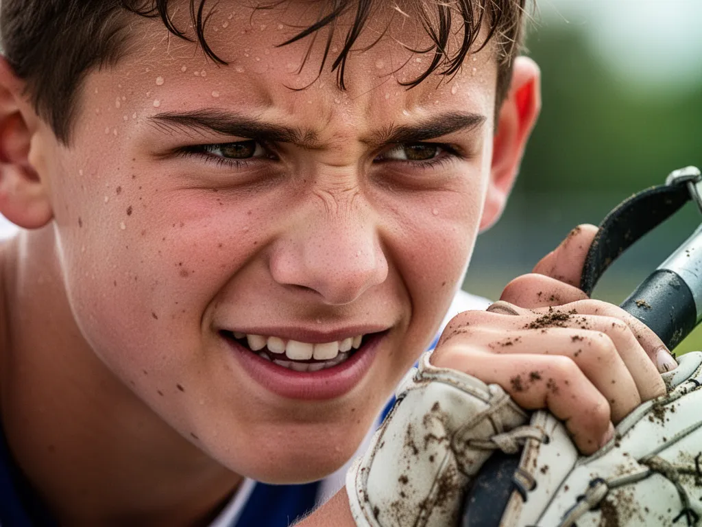 Young athlete's determined face showing concentration during competitive sports moment
