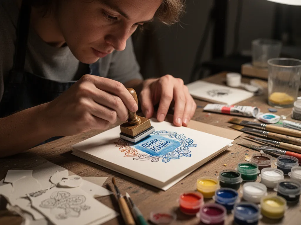 [Person concentrating while hand-painting custom design on individual poker card]