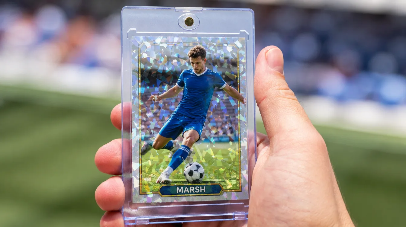 Custom FIFA 22-style soccer trading card in a one-touch magnetic case