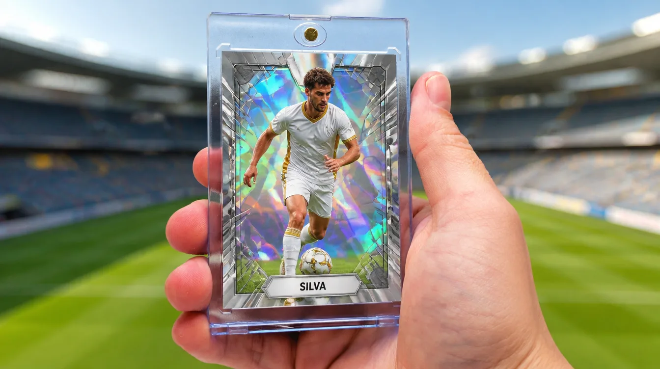 Custom soccer player trading card in a one-touch magnetic display case