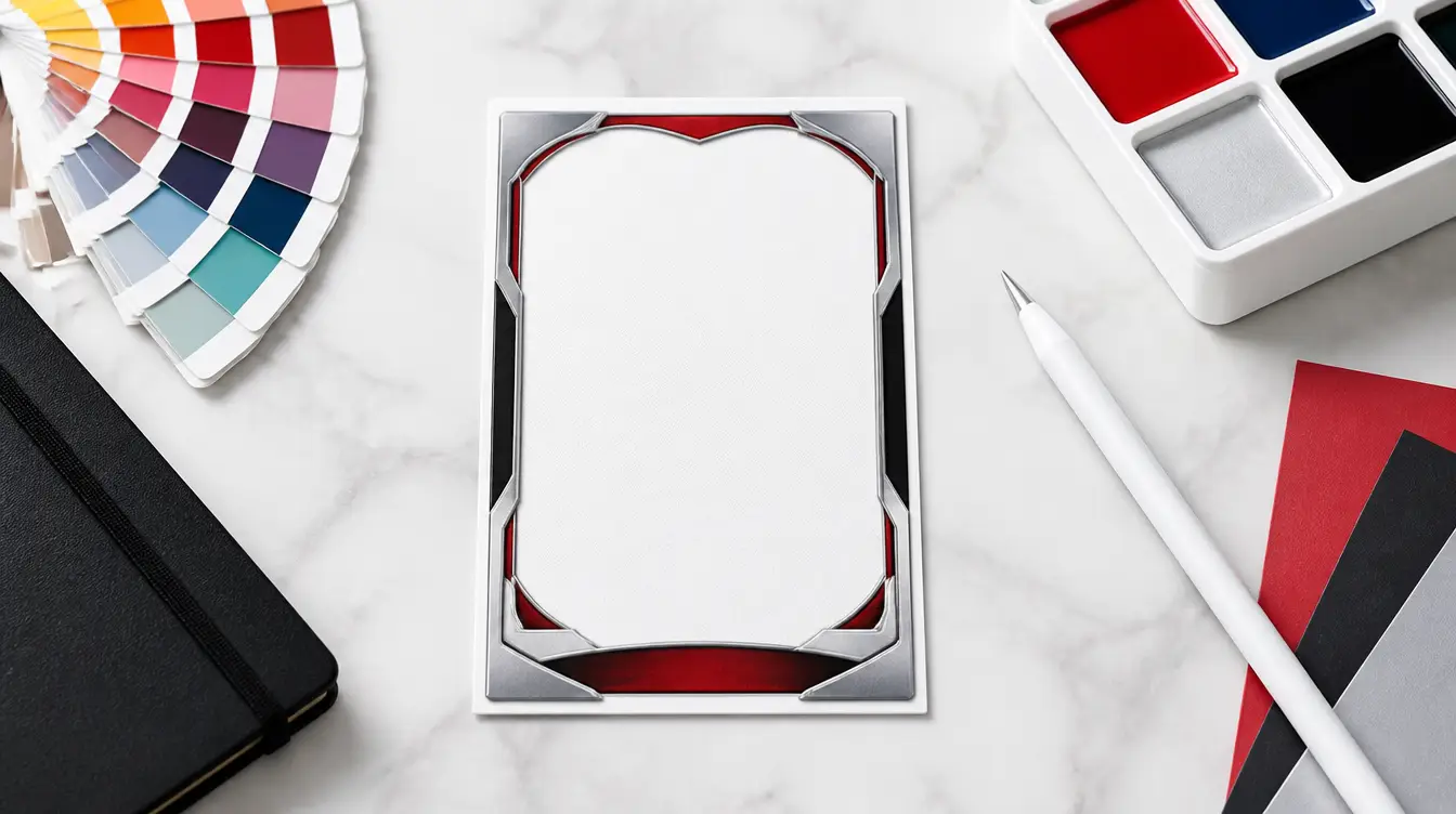 A blank football trading card on a designer desk with color swatches