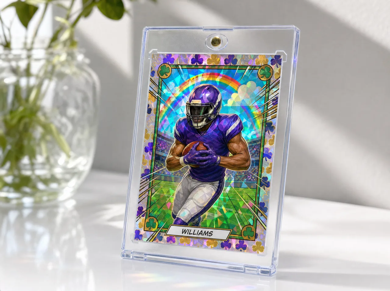 Custom football collectible cards in a protective magnetic case