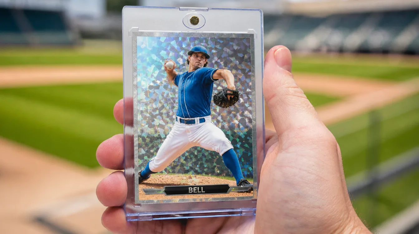 Custom holographic baseball card made with the free card maker in a magnetic case
