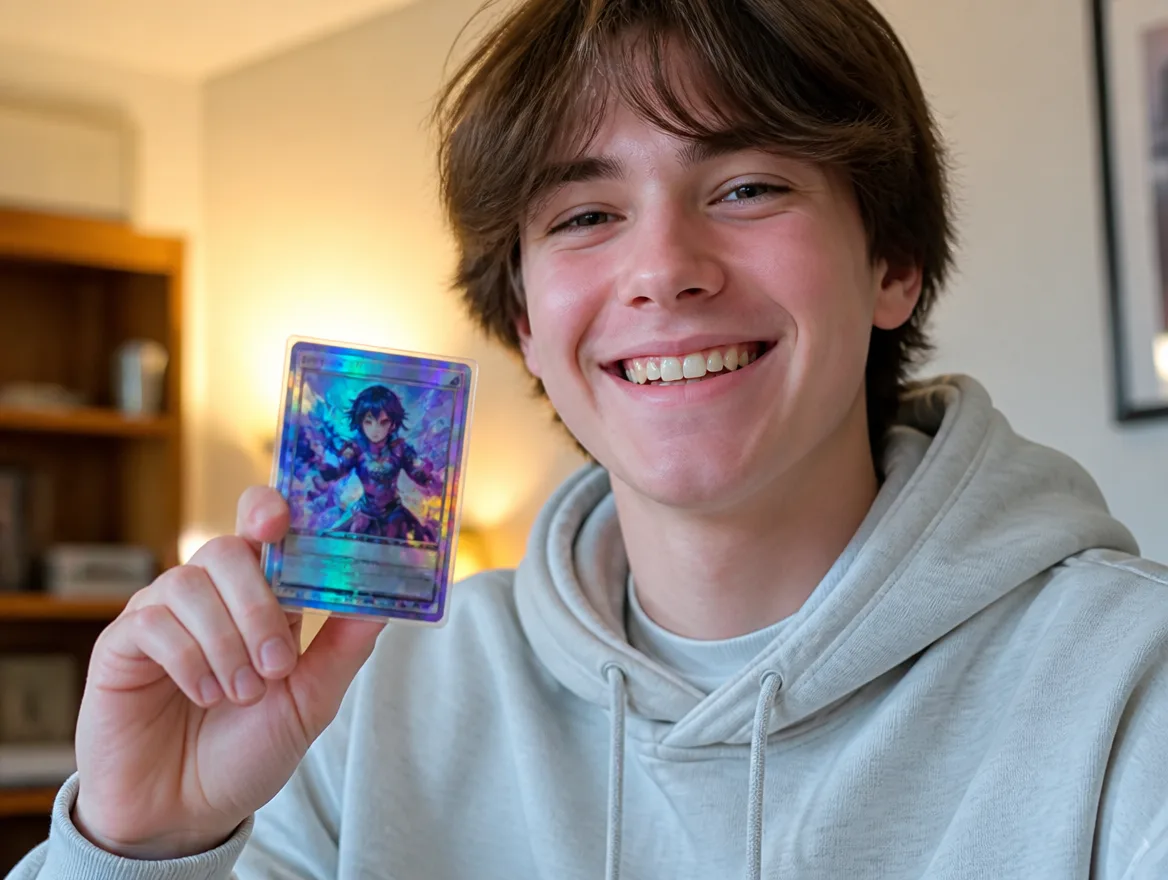 Person holding their freshly made custom trading card