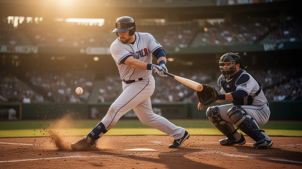 Baseball player swinging bat at pitch with catcher behind home plate during game