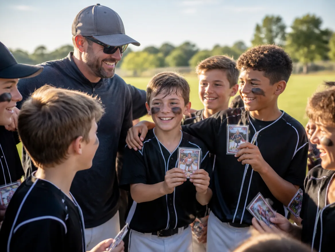 Youth sports team holding custom cards, a fresh fundraising idea for sports teams