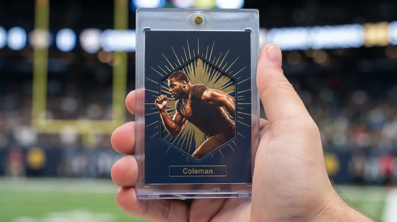Hand holding magnetic case with gold foil football card, a premium gift for football players.