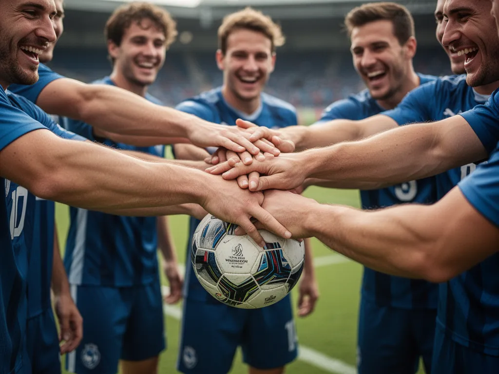 [Close-up of athletes' hands high-fiving in celebration after a successful sports moment]