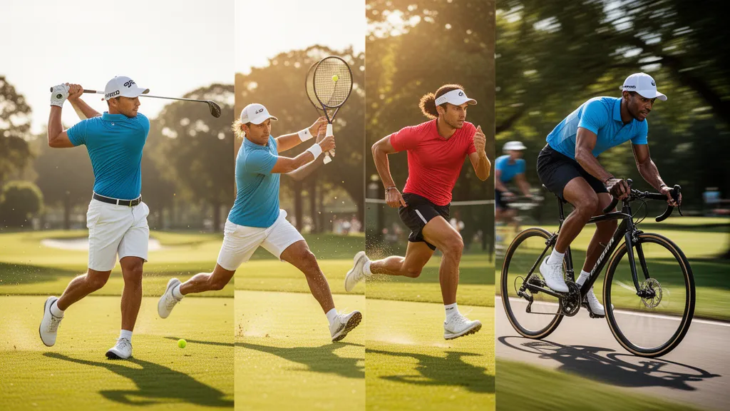 Multiple athletes competing in different sports simultaneously outdoors in natural daylight