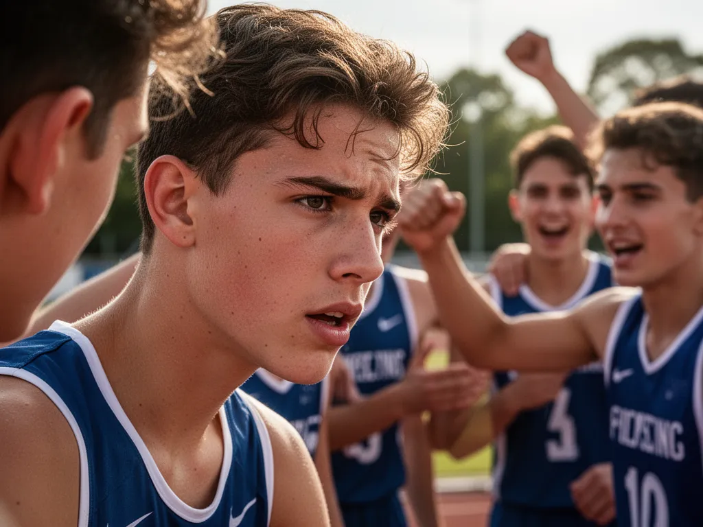 Close-up of athlete's concentrated face showing determination during Glastonbury sports competition
