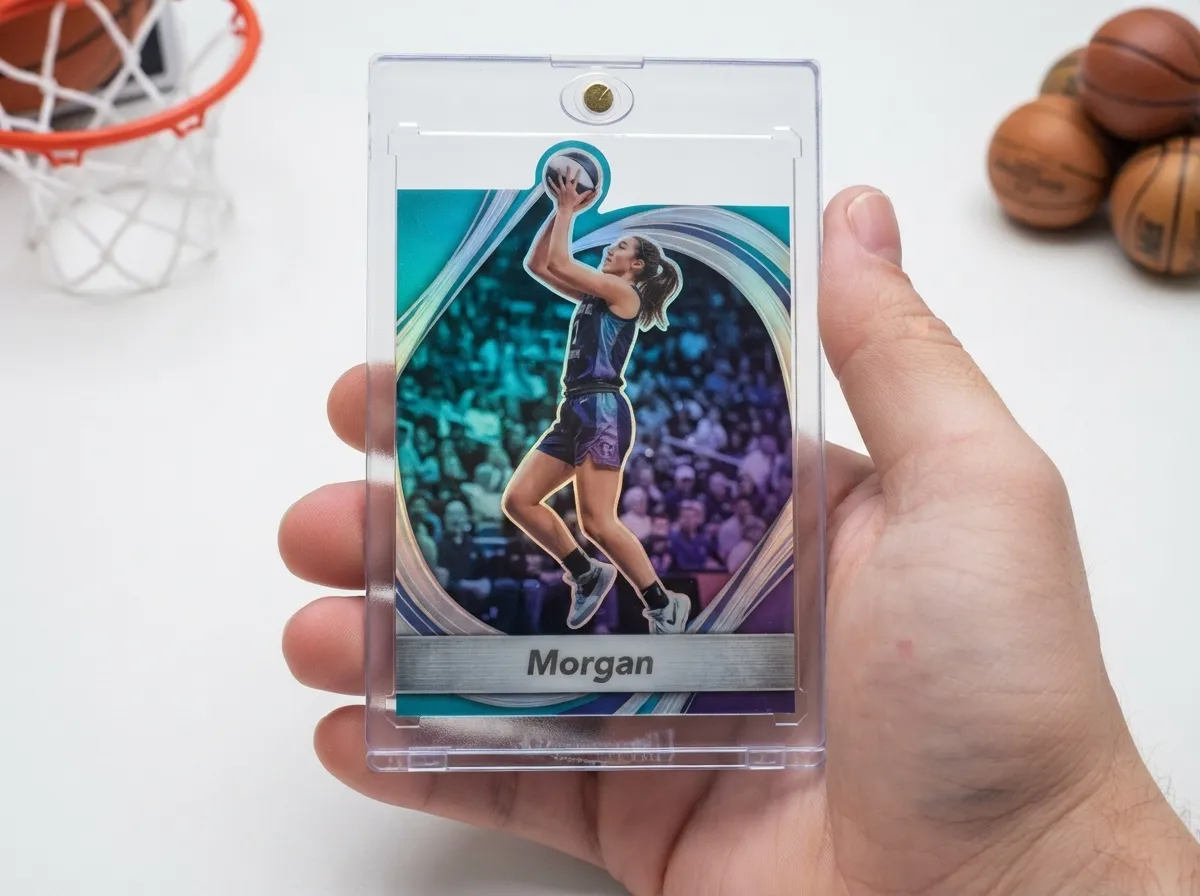 Custom sports trading card in magnetic case, chrome finish, graduation gift for her.