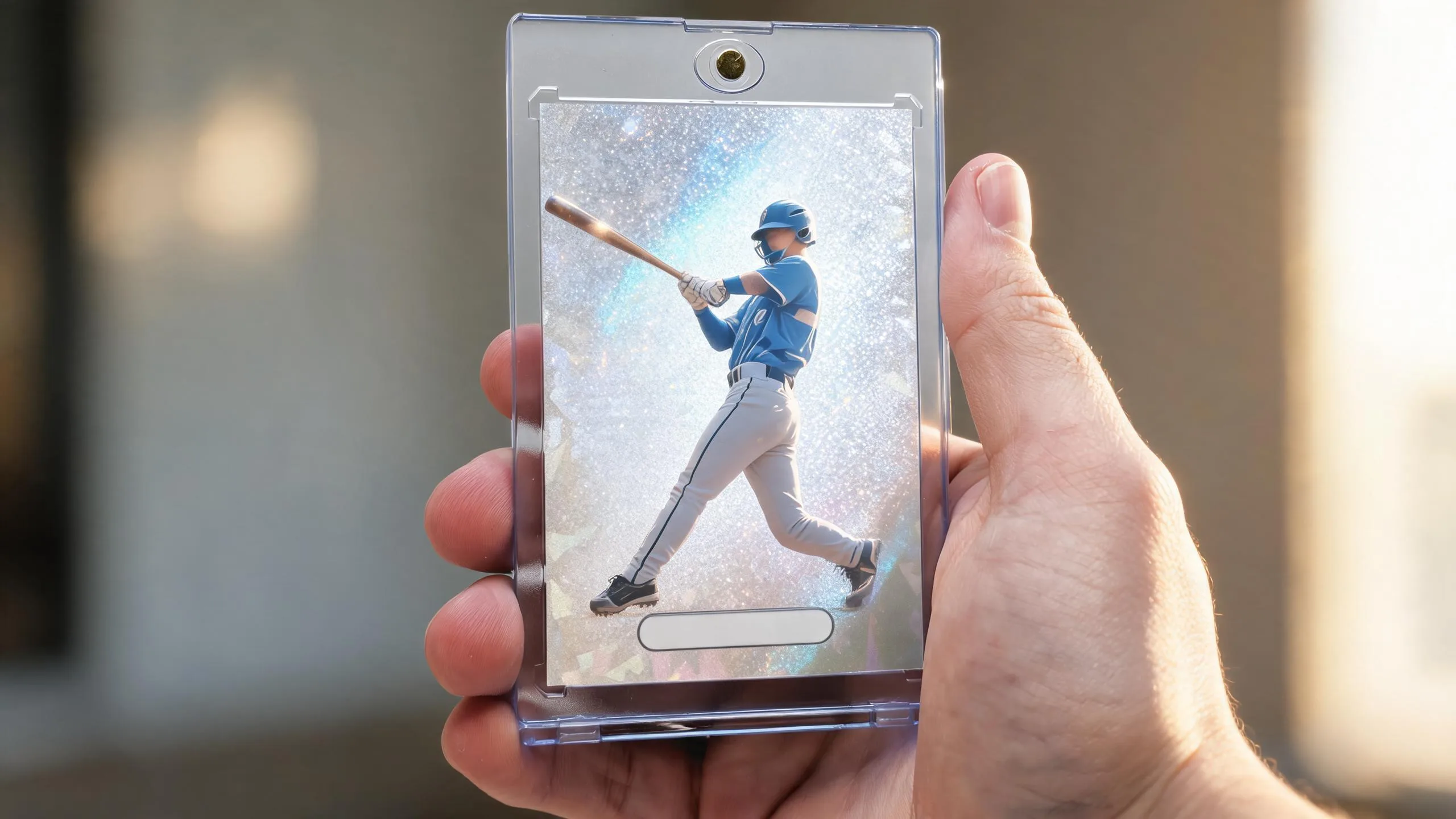 Hand holding magnetic card case, athlete design, illustrating high school sports banquet ideas keepsake