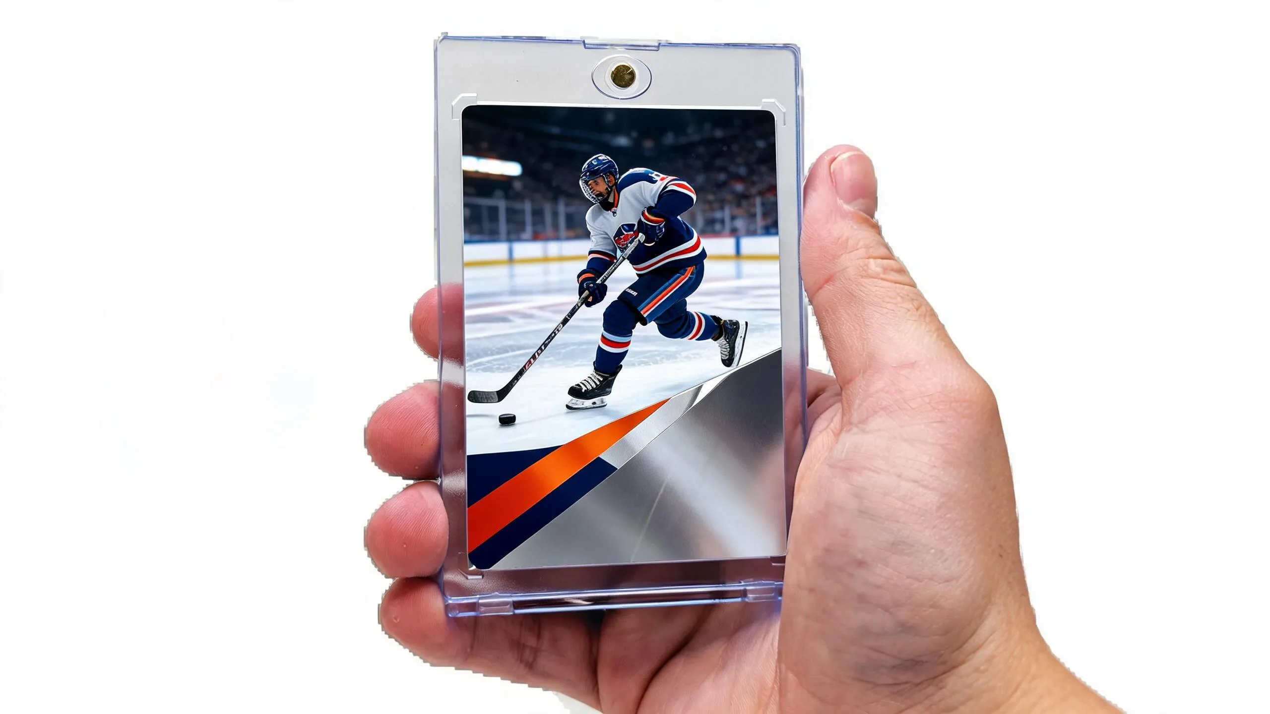 Hockey card maker online free showing custom slapshot card in magnetic acrylic case