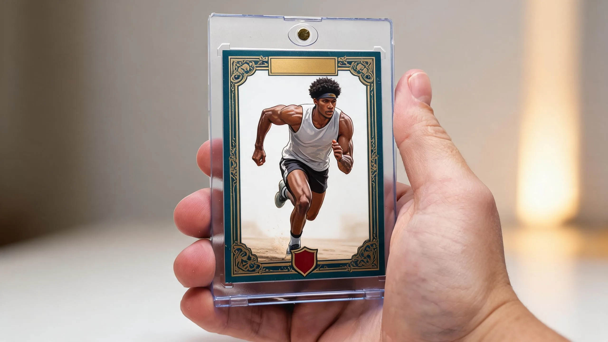 Hand holding magnetic case with custom art card, illustrating how much does it cost to make a pokemon card.