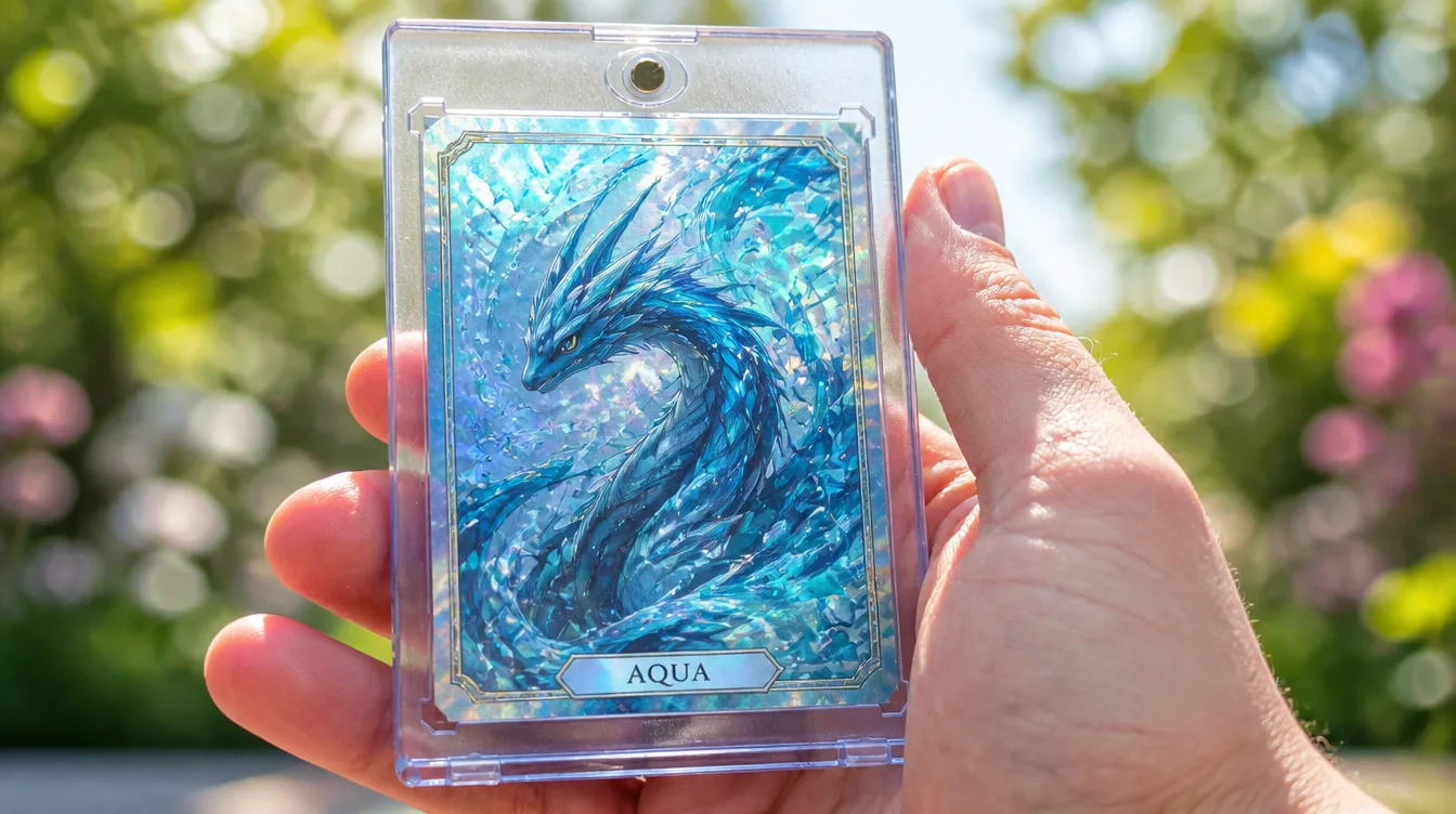 Custom creature trading card in a one-touch magnetic display case
