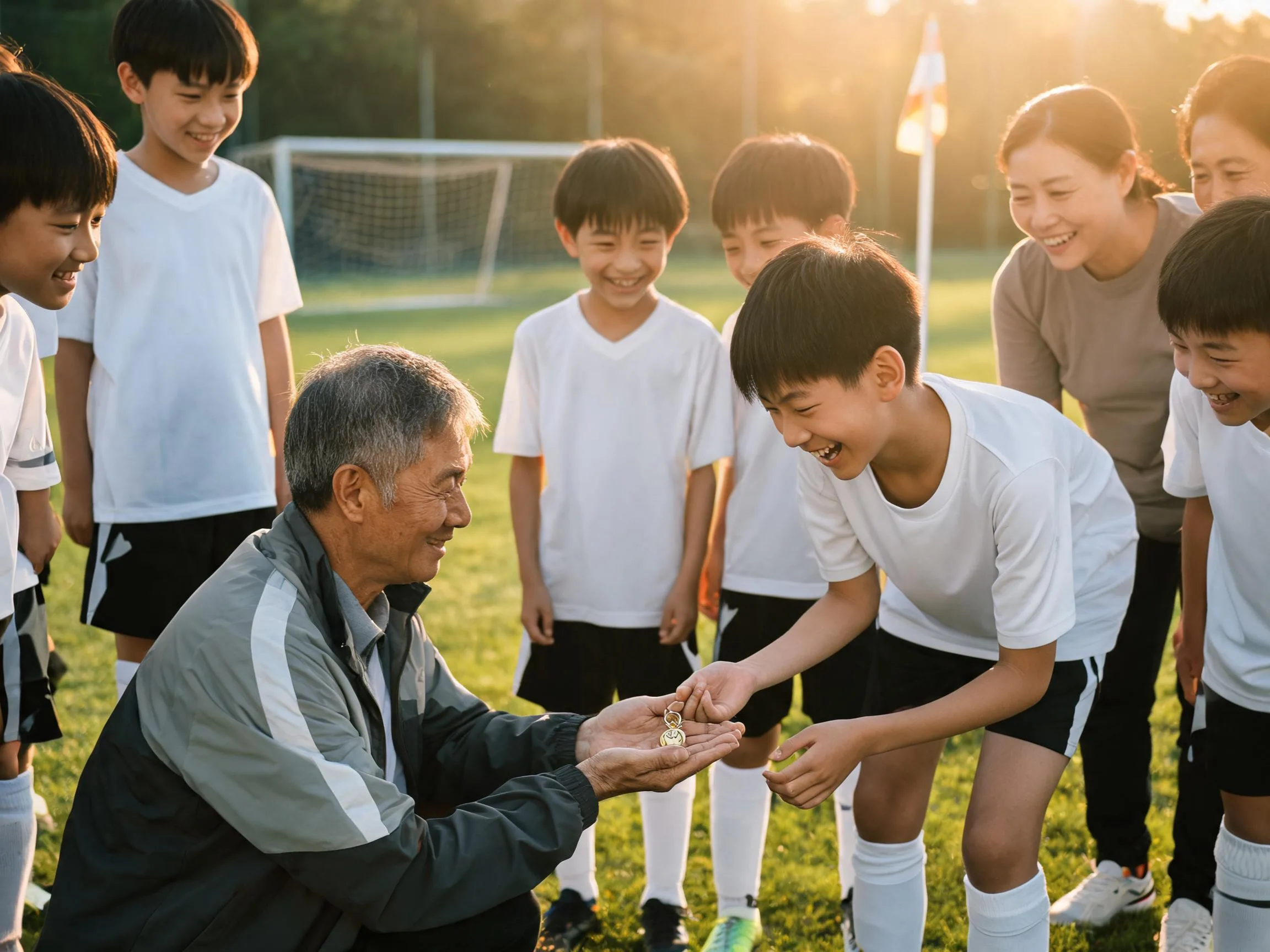 Parent and child looking at a freshly printed custom soccer card celebrating an end of season team keepsake