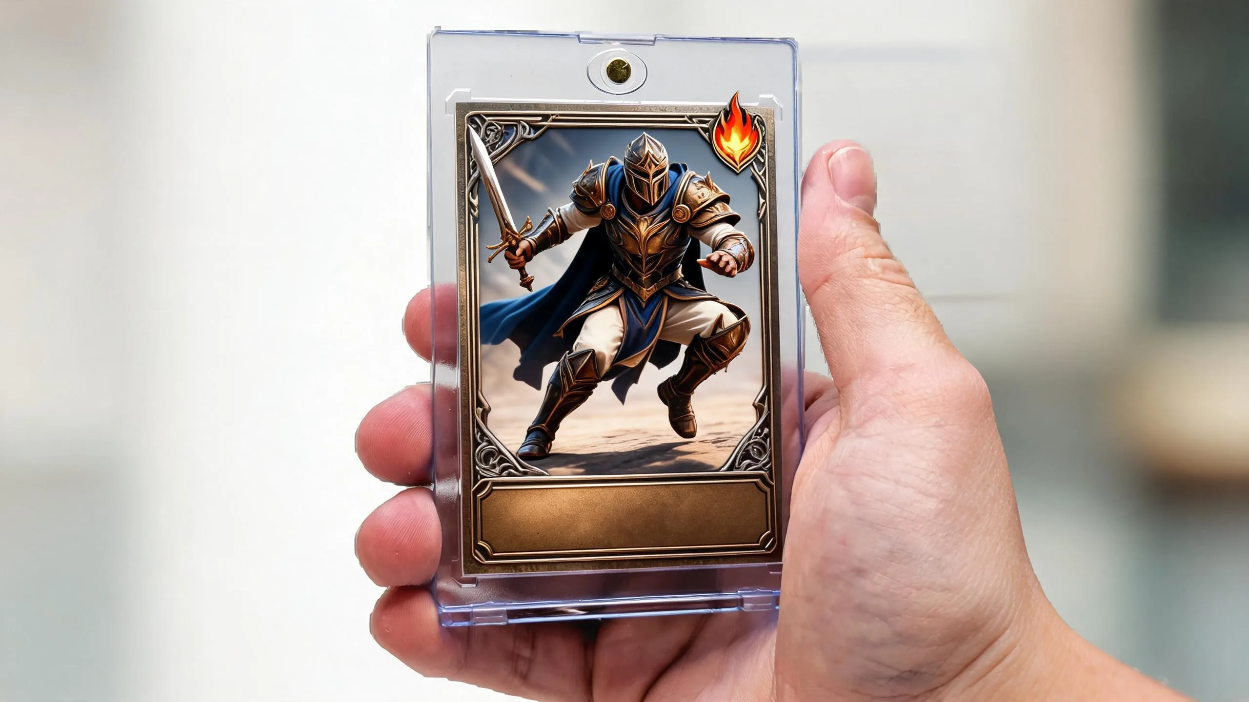 Hand holding magnetic case with custom pokemon-style card, illustrating how to print custom pokemon cards.