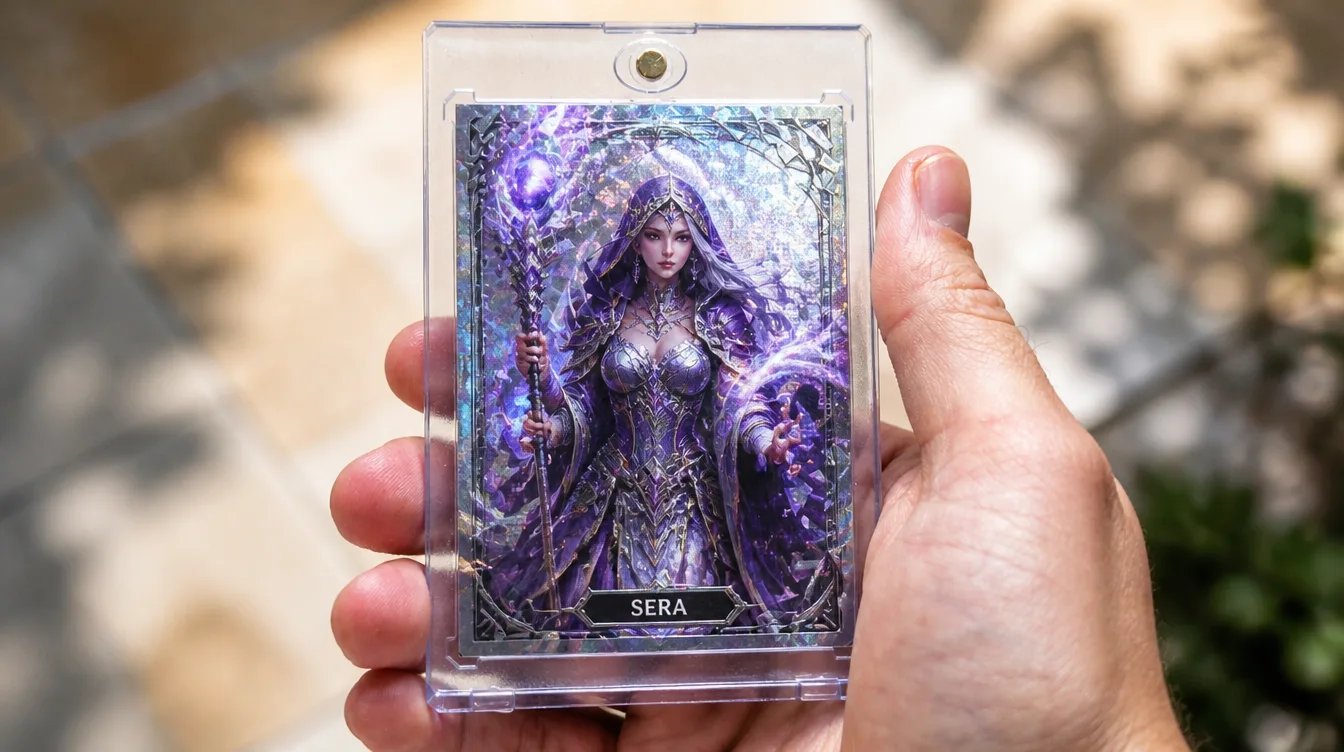 Custom fantasy trading card made with the magic card creator in a magnetic case