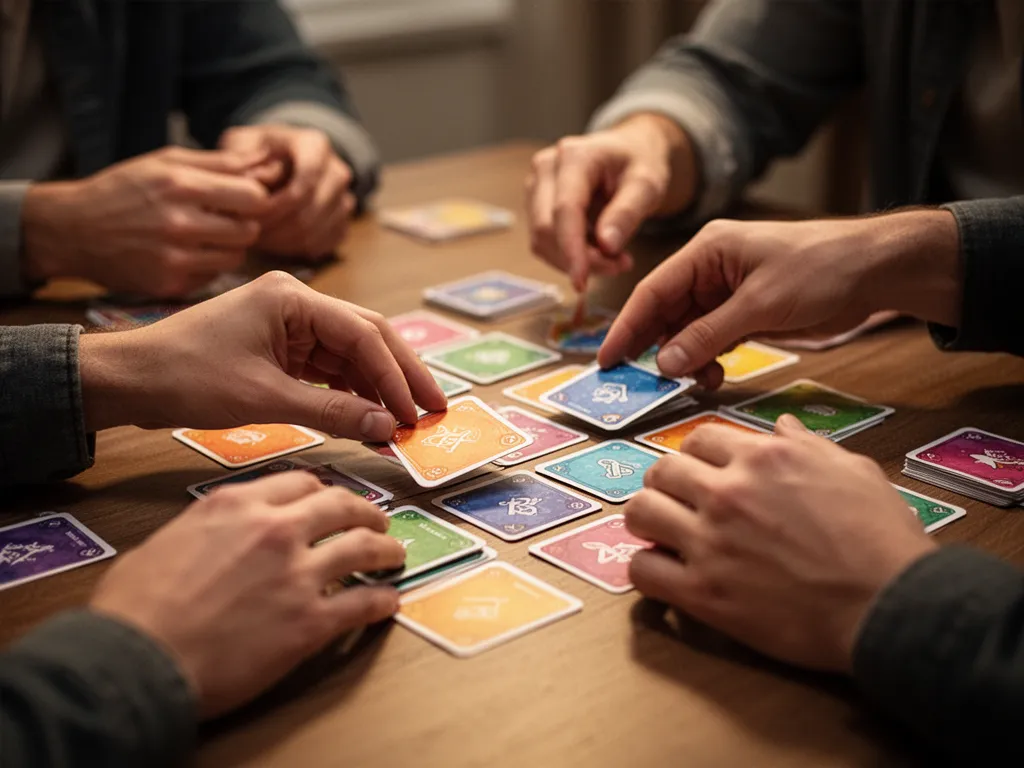 [Hands arranging cards strategically with focused concentration during gameplay]