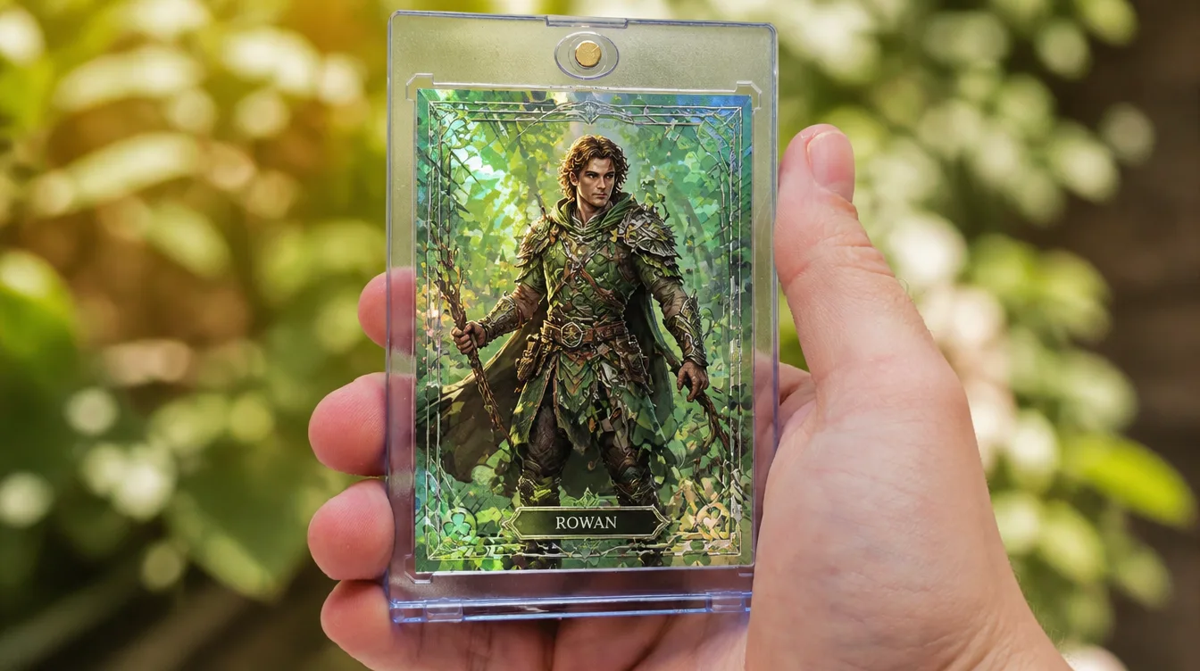 Custom fantasy game card from a Magic the Gathering card creator in a magnetic case