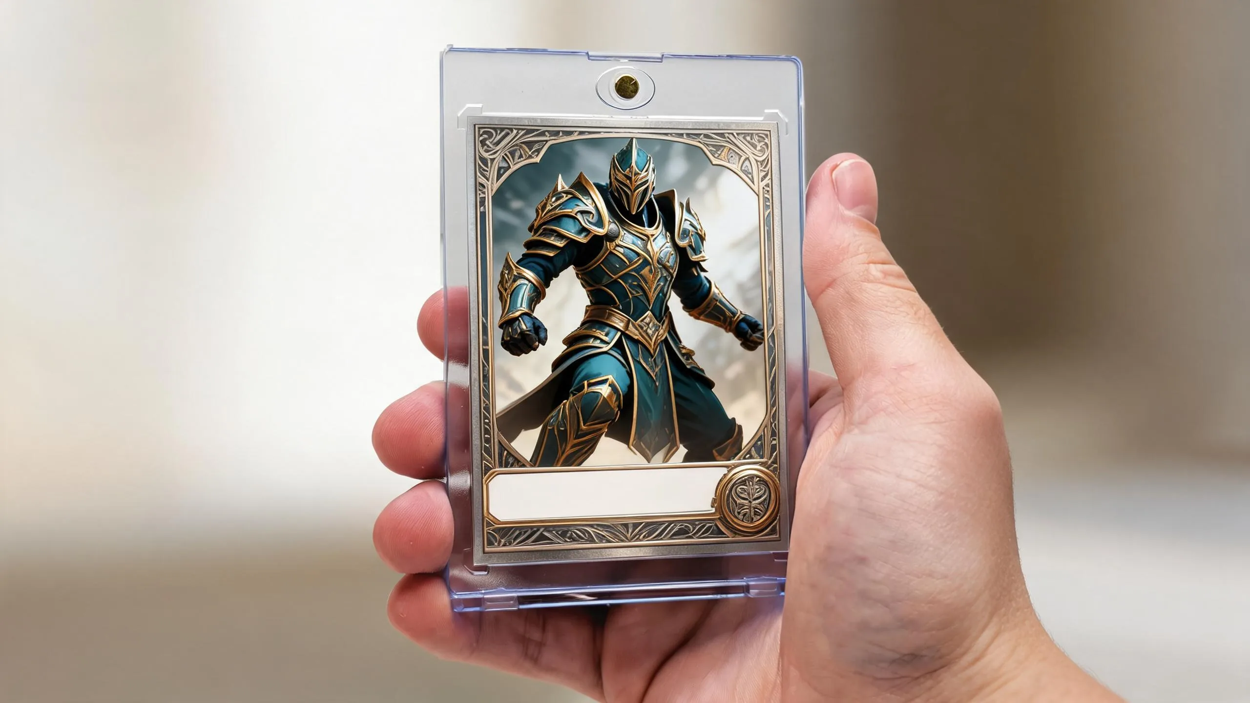 Hand holding magnetic case with custom fantasy card, make your own pokemon card printable example.