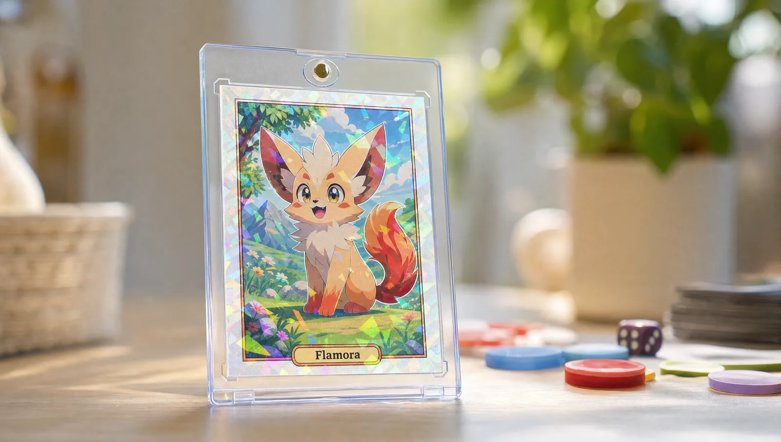 Custom make your own pokemon shown in a clear magnetic display case