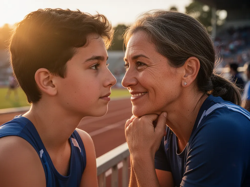Parent beaming with pride while watching their child compete in a sports event