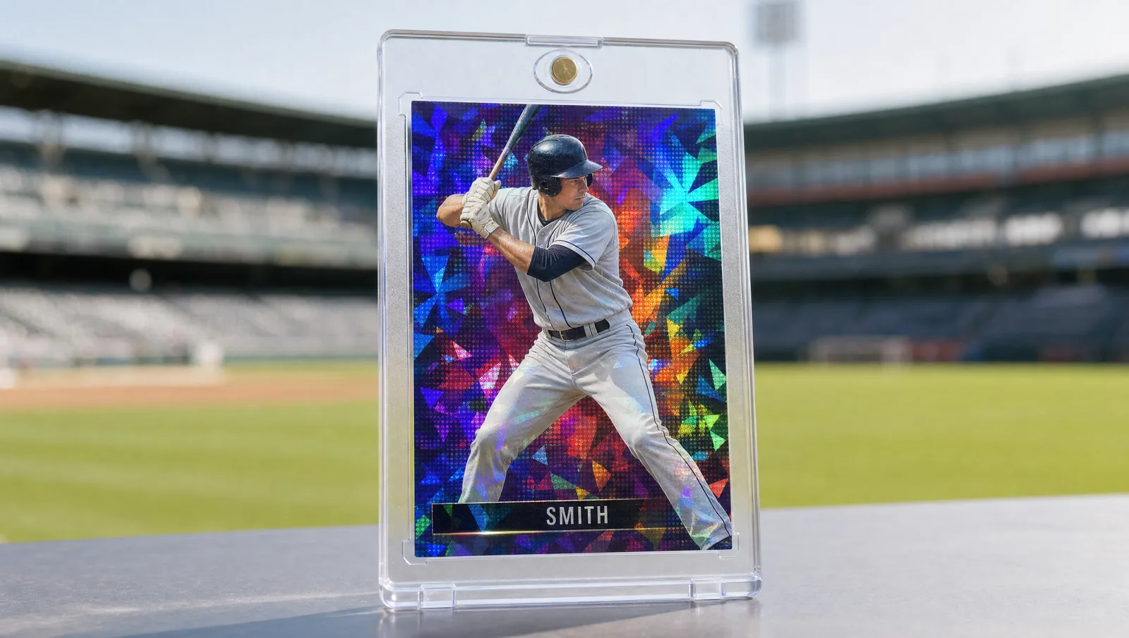 Custom mlb cards shown in a clear magnetic display case