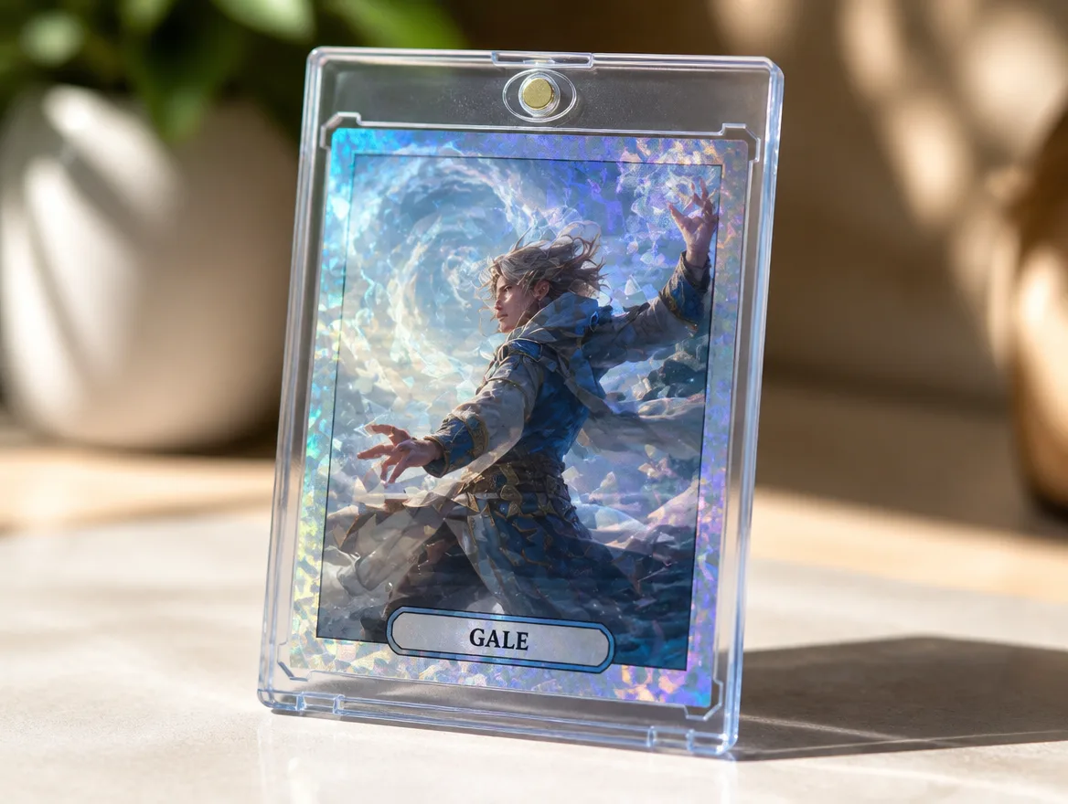 Custom fantasy trading card displayed in a premium magnetic case