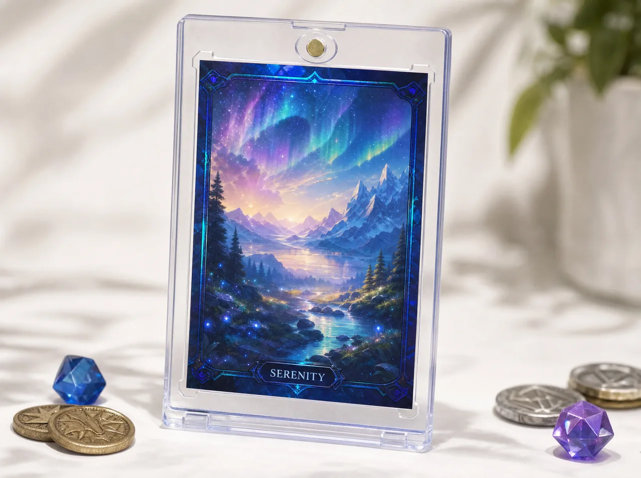 Custom MTG proxy spell card with original art in a magnetic display case