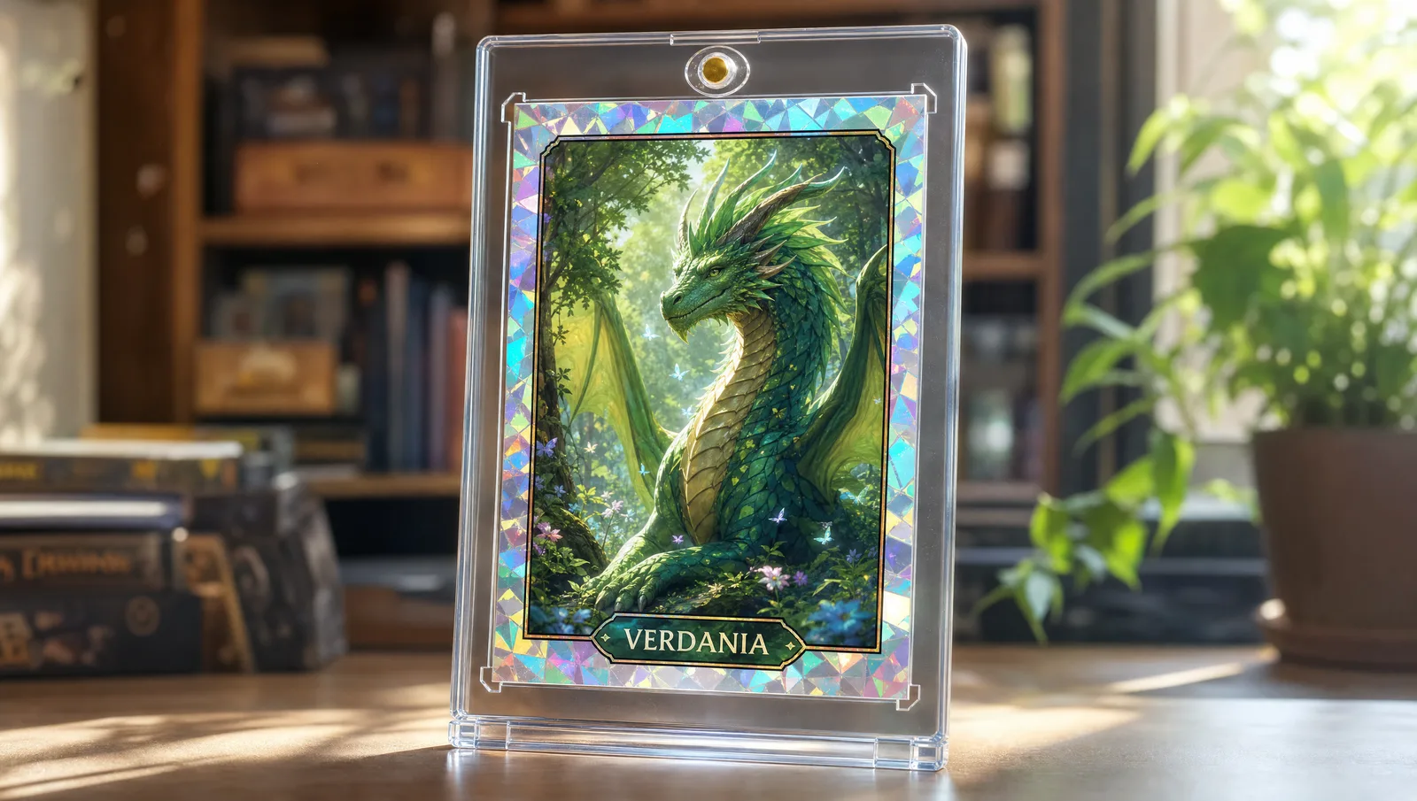 Custom MTG proxy creature card made from uploaded artwork, in a magnetic display case