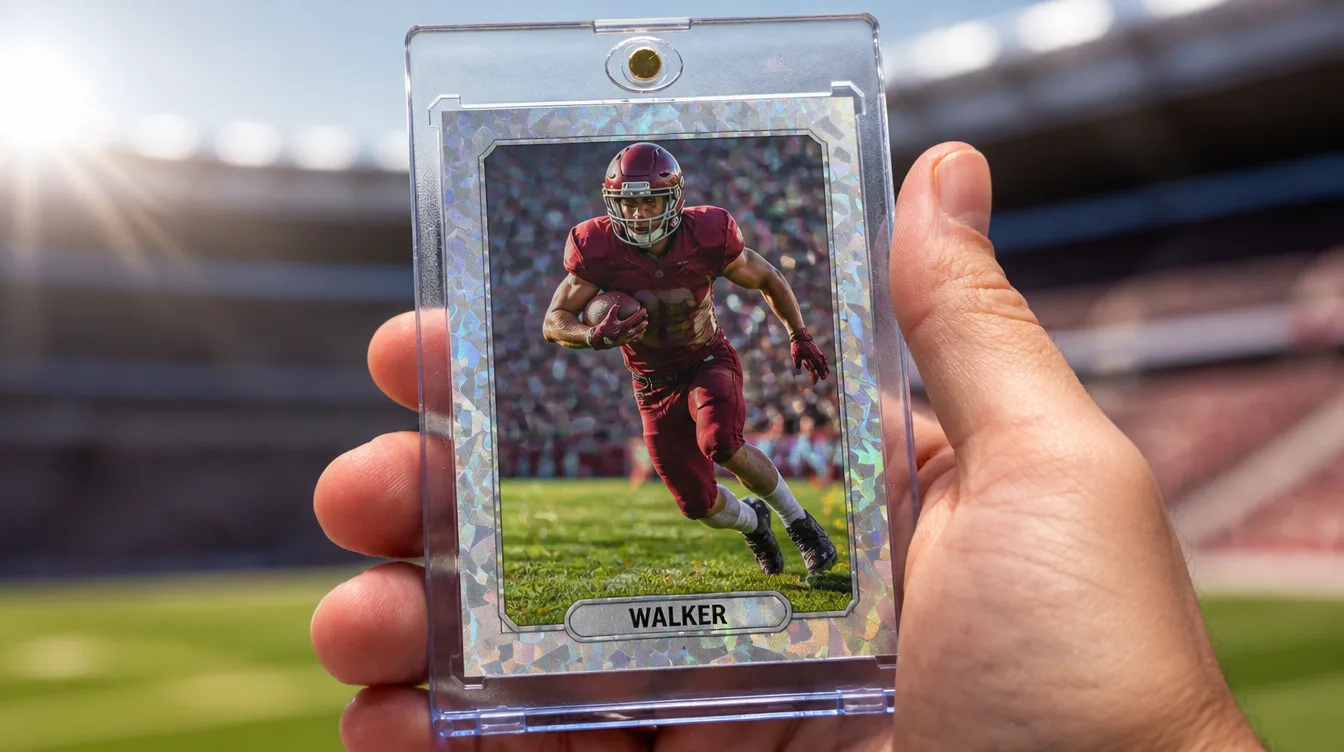 Custom NFL-style football trading card held in a clear one-touch magnetic case