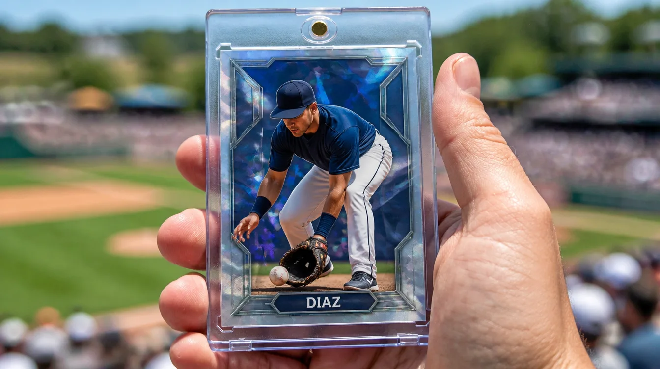 Custom Panini and Topps-style baseball card held in a clear magnetic case