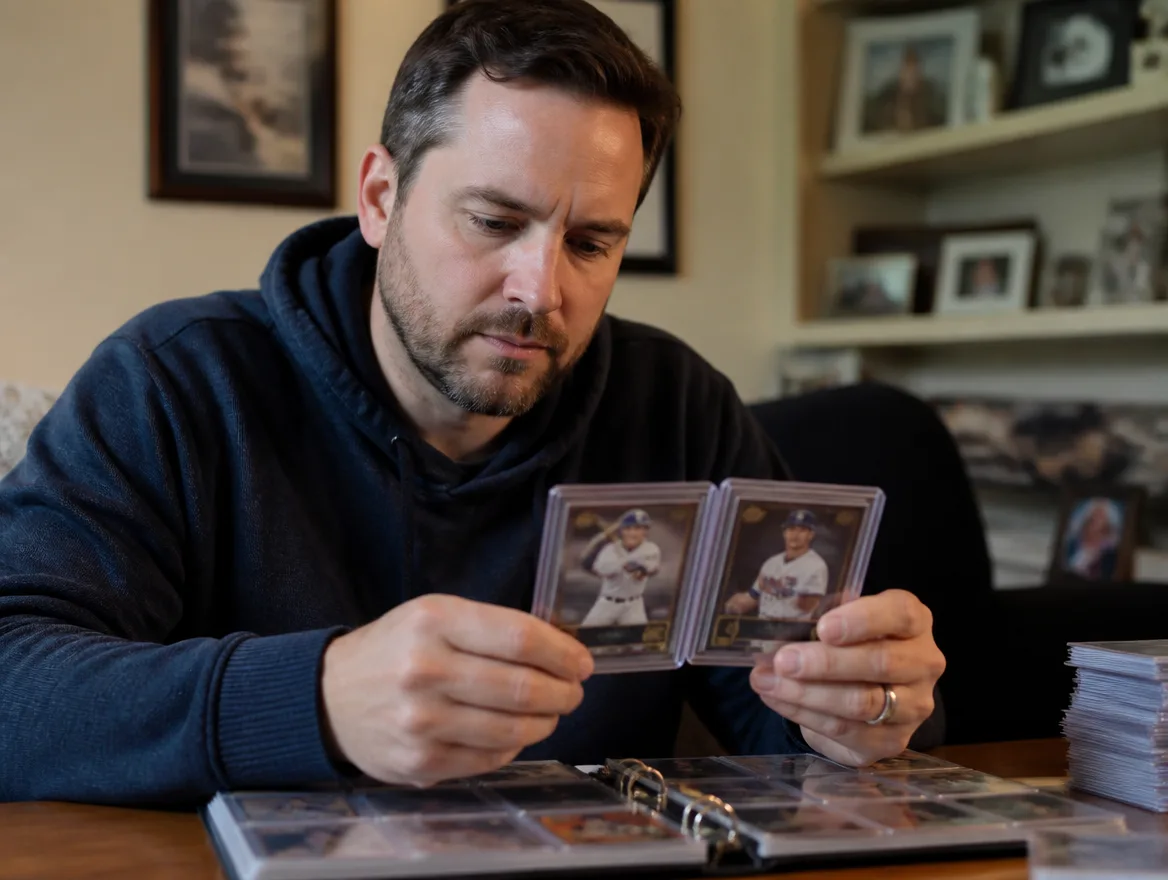 Collector comparing two custom premium baseball cards
