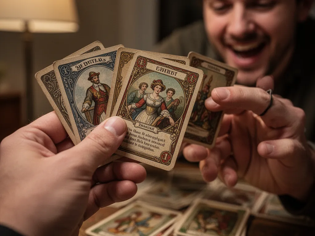 Collector's hands holding vintage paper trading cards with visible appreciation and emotion