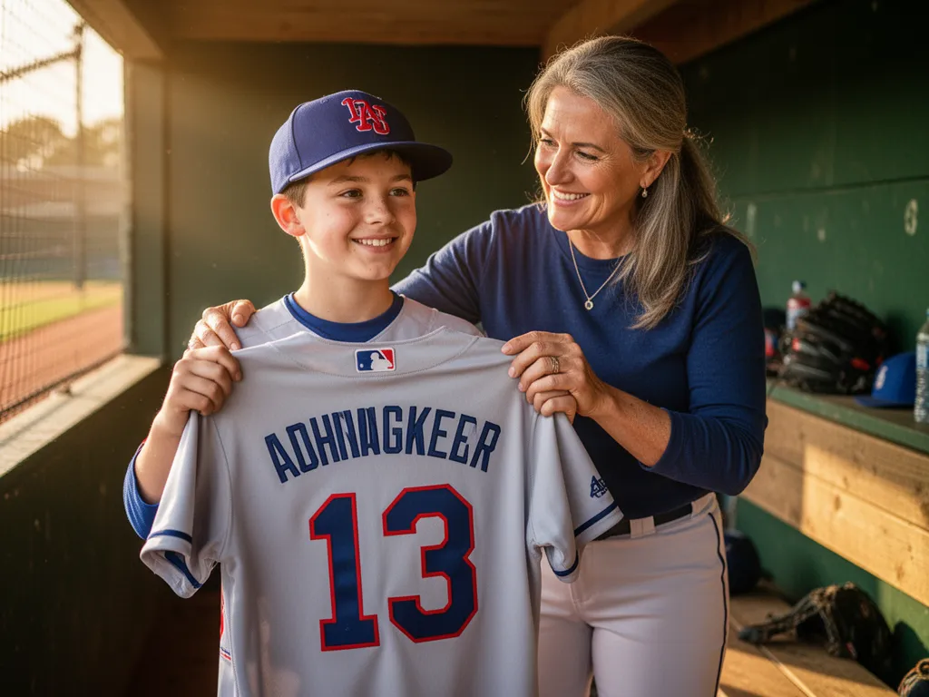 Young baseball player and parent sharing proud moment together in dugout setting