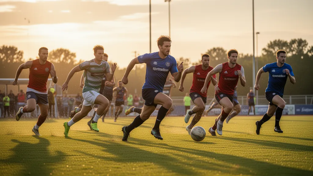 Sports photographer capturing multiple athletes in dynamic outdoor action during golden hour lighting