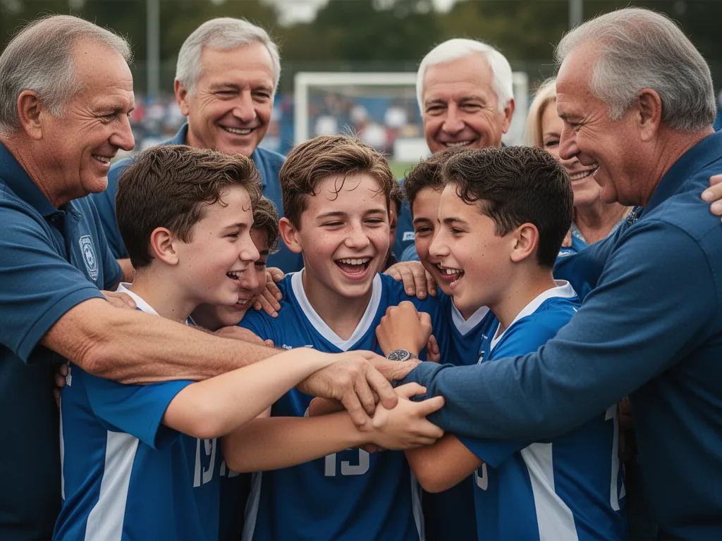 Young athletes and family celebrating together showing pride, joy, and team camaraderie moments