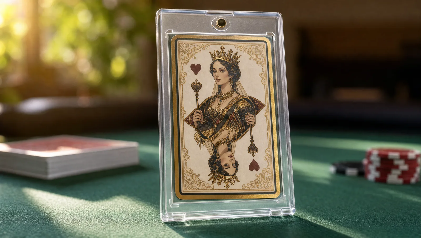 Custom playing cards printable shown in a clear magnetic display case