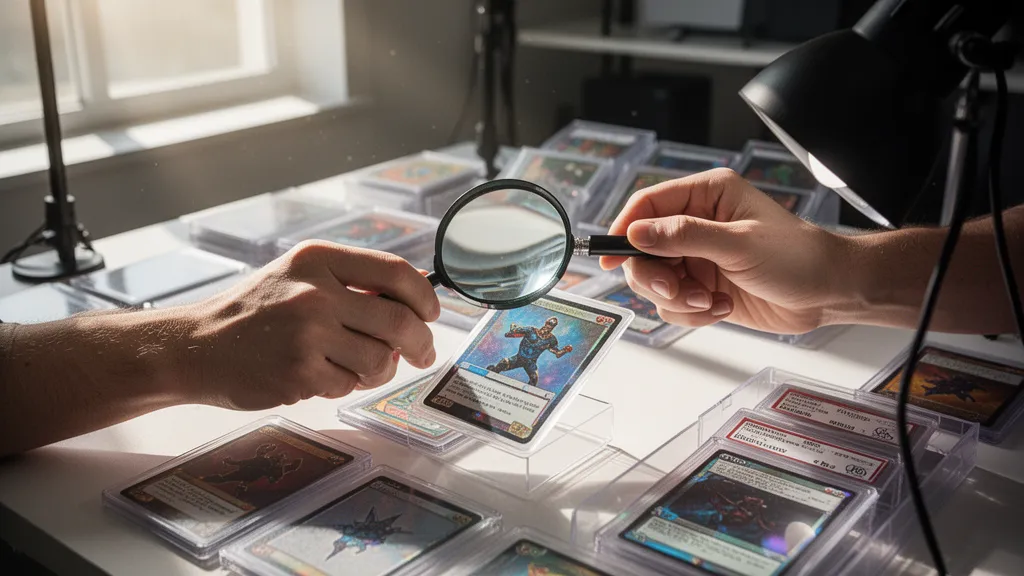 Pokémon card grading system explained with PSA slabs and graded Charizard cards displayed on a collector's desk