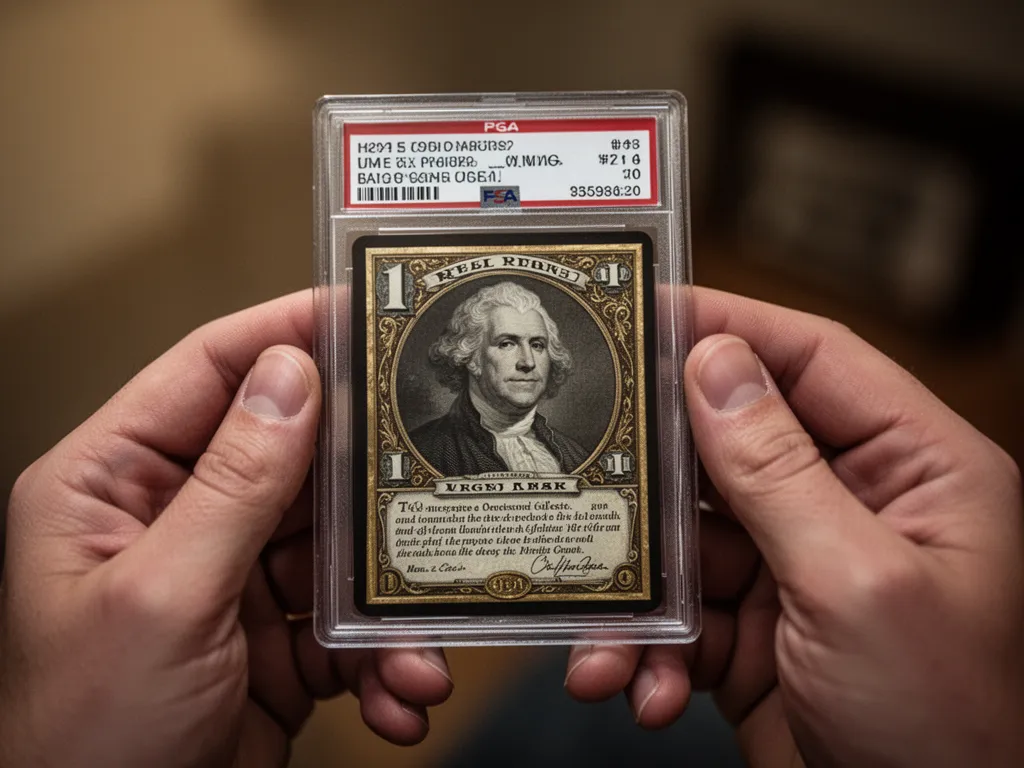 Custom Snapshot trading card printed on premium card stock next to a graded Pokémon slab in a magnetic display case
