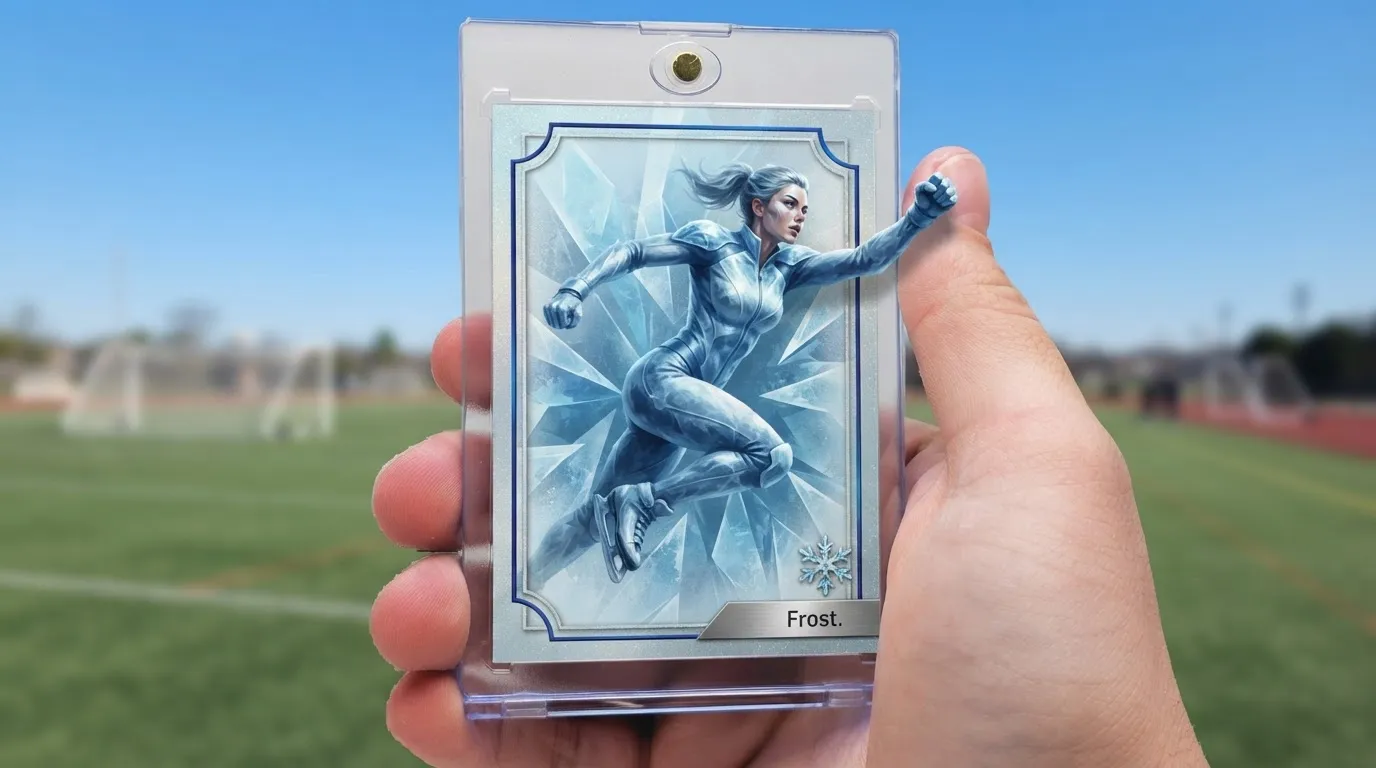 Custom trading card made from a personal photo using a pokemon card maker style template with premium card stock finish