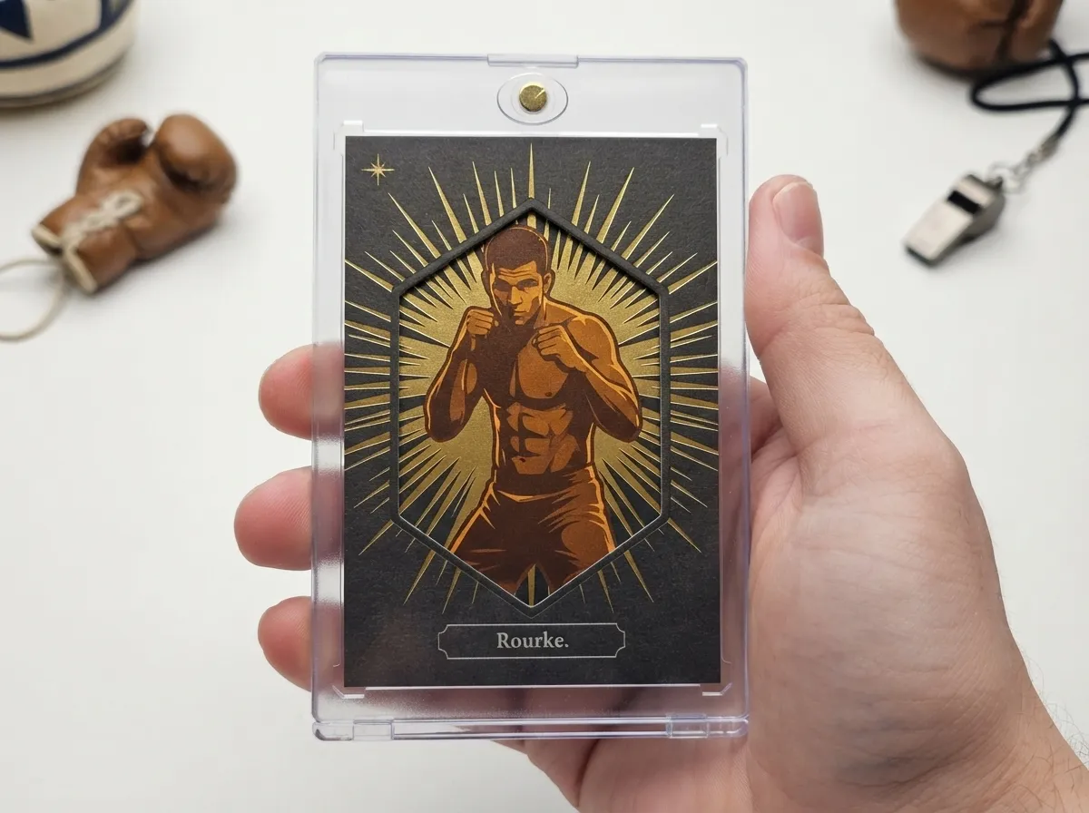 Close-up of premium card stock texture showing print quality and detail on a personalized custom trading card