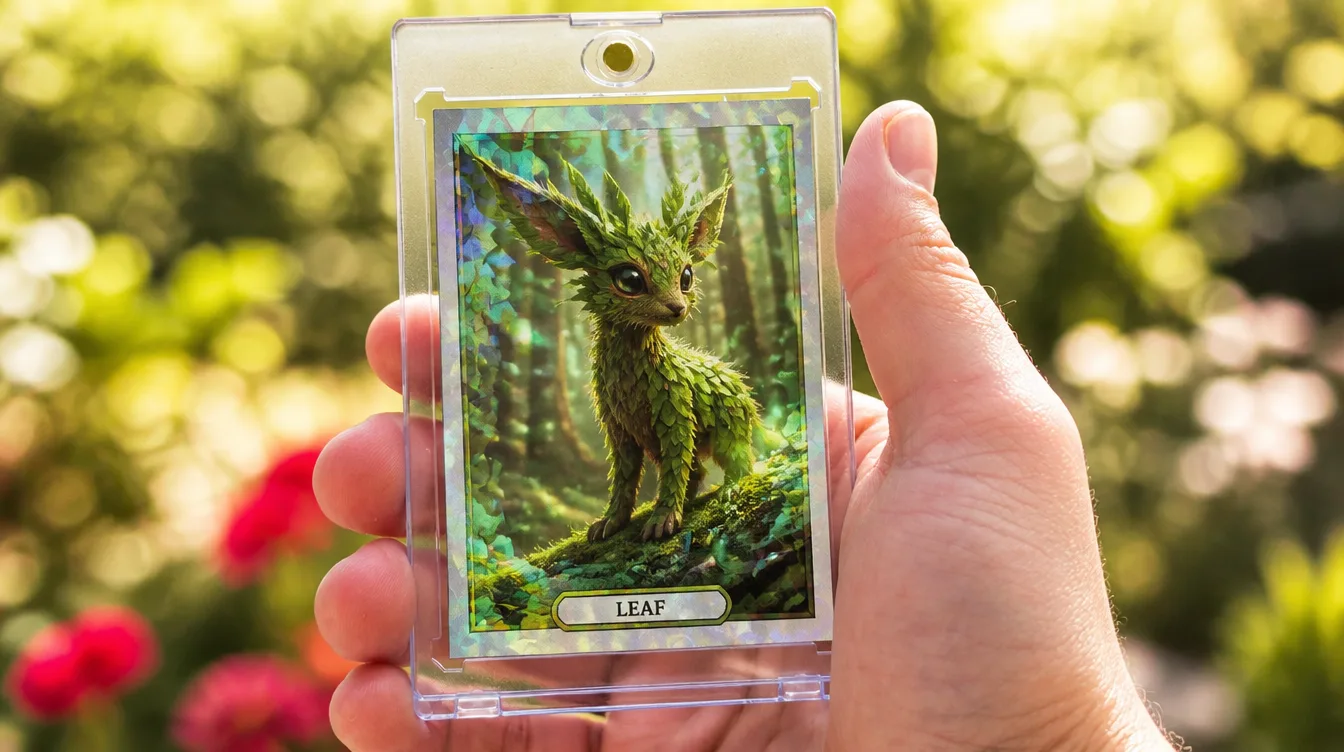 Custom creature trading card in a magnetic case, made instead of a Pokemon card template