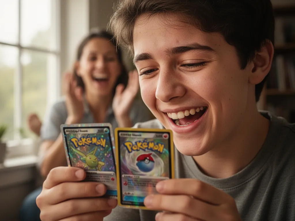 Close-up of a custom Pokémon-style trading card featuring a personal photo on professional card stock
