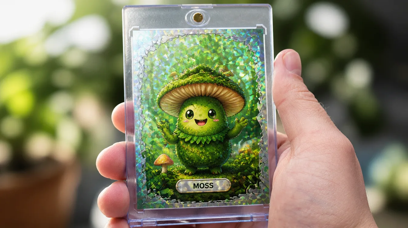 Custom creature trading card in a one-touch magnetic display case