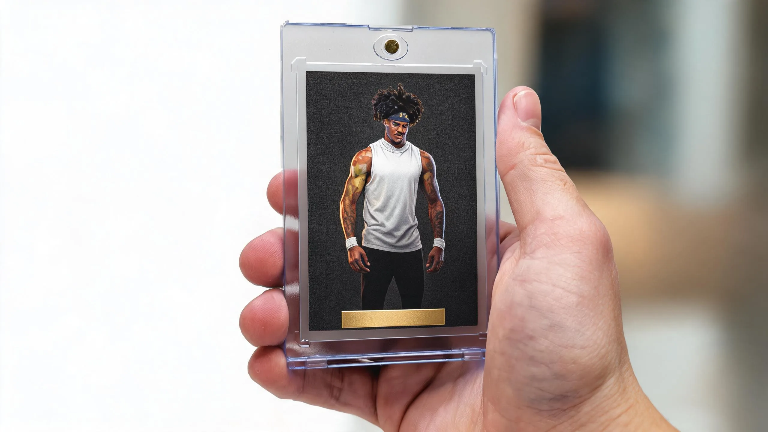 Hand holding a magnetic case with a premium custom card — print a card online today.