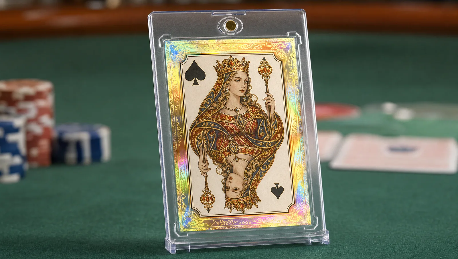 Custom print deck of cards shown in a clear magnetic display case