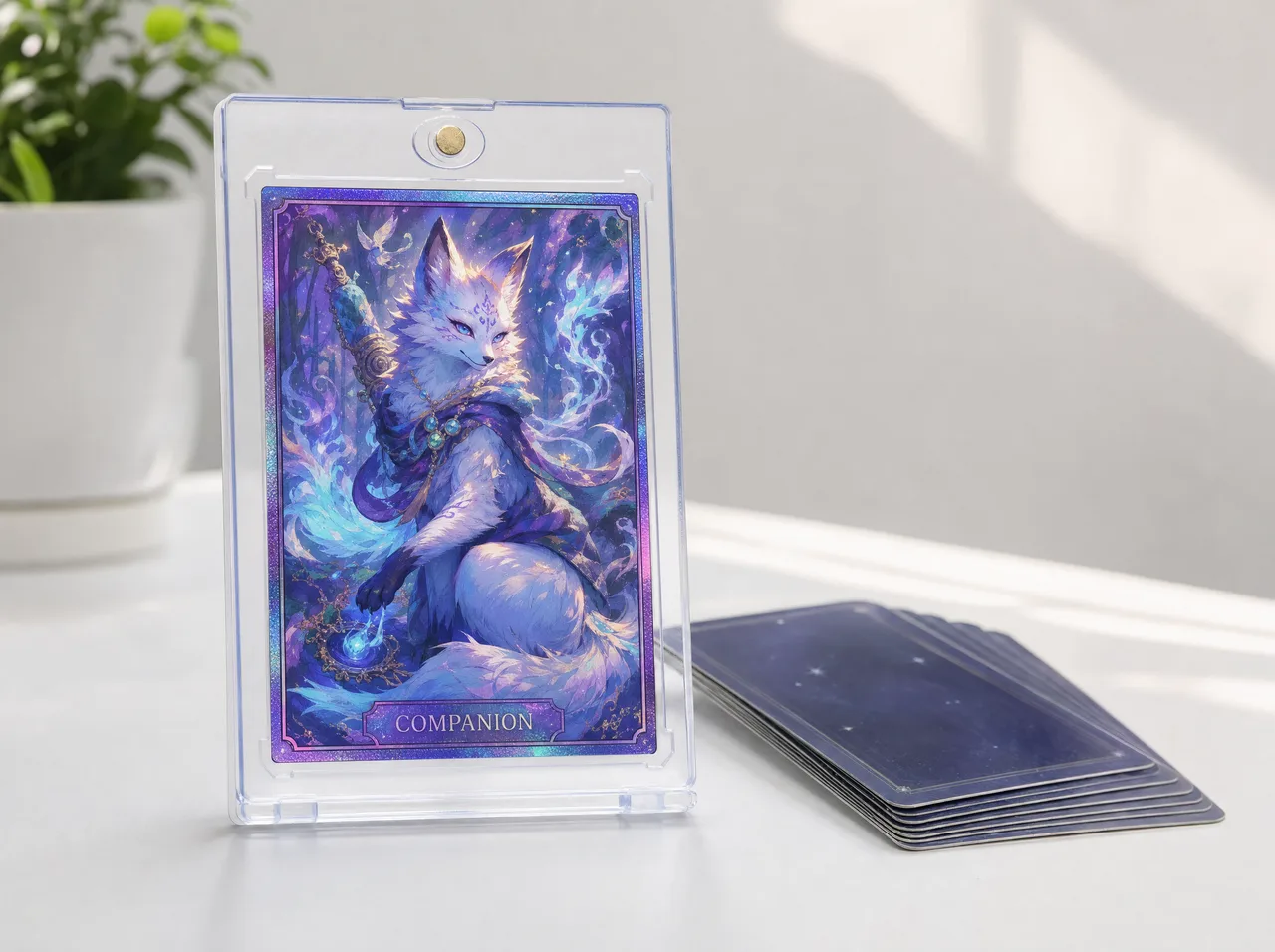 Printed custom MTG proxy card with original art in a magnetic display case